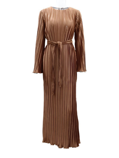 Pleated Long-Sleeve Maxi Dress