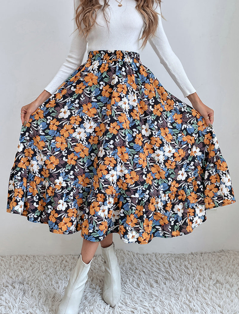 Flowy Leopard Print Midi Skirt