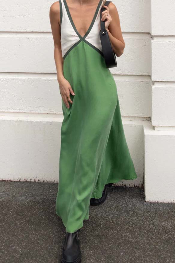 Colorblock V-Neck Maxi Dress