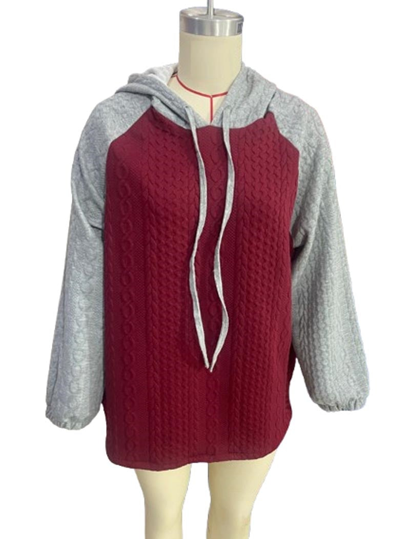 Two-Tone Cable Knit Hoodie