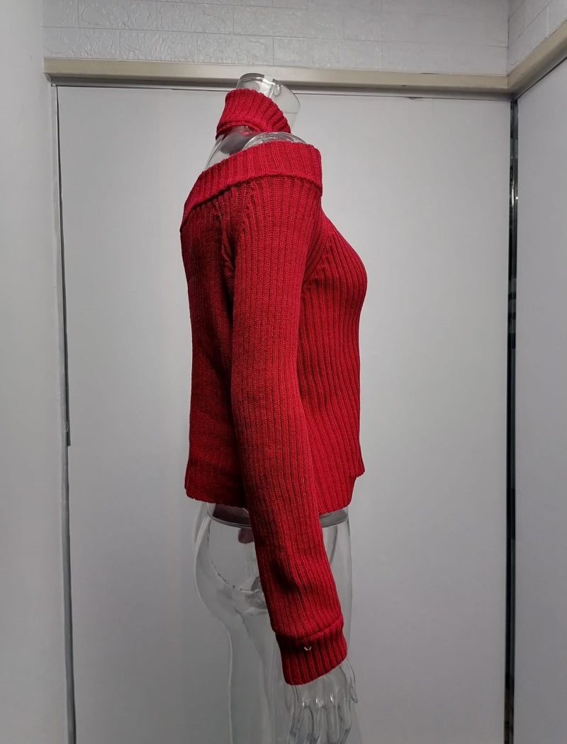 Cold Shoulder Ribbed Knit Cropped Sweater