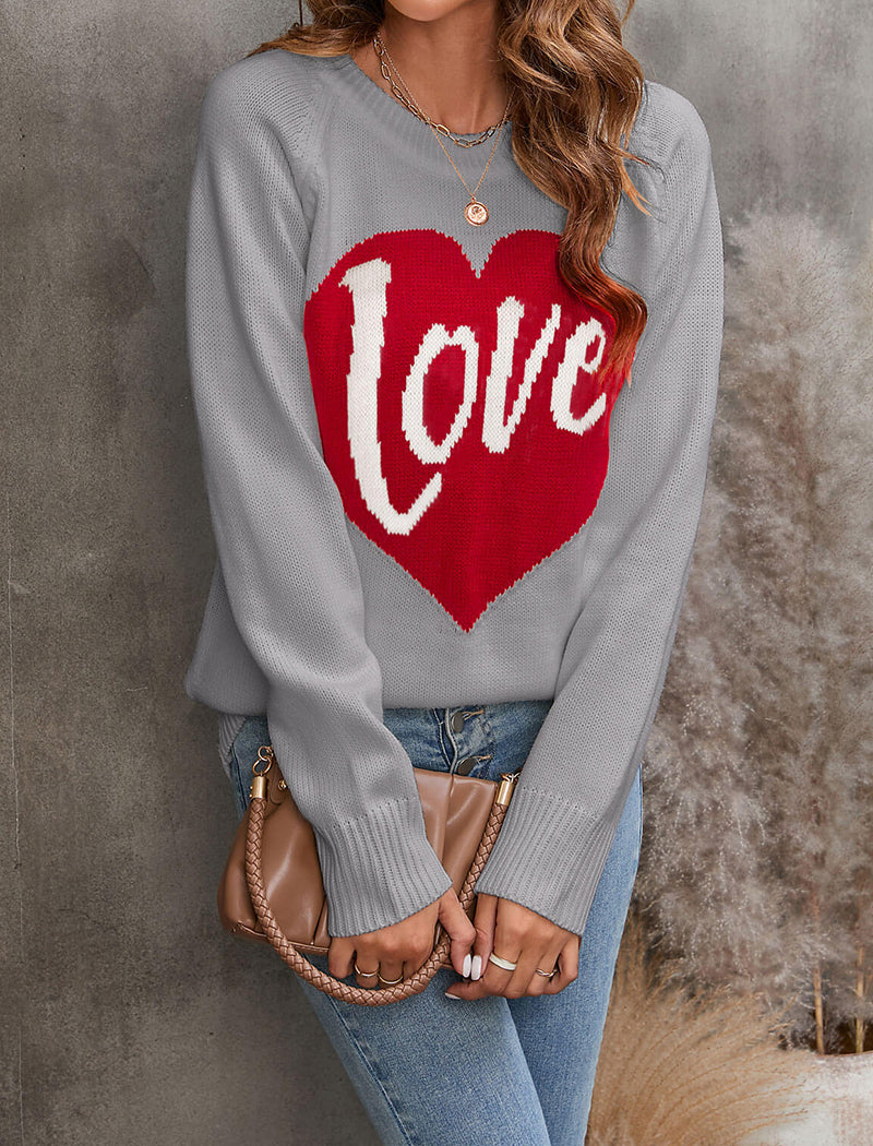 Heart Print Knit Sweater