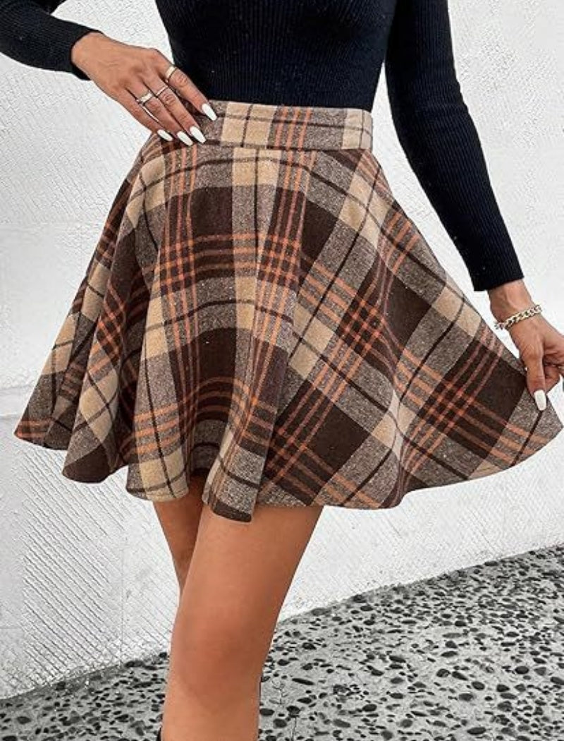 Plaid Patchwork A-Line Skirt