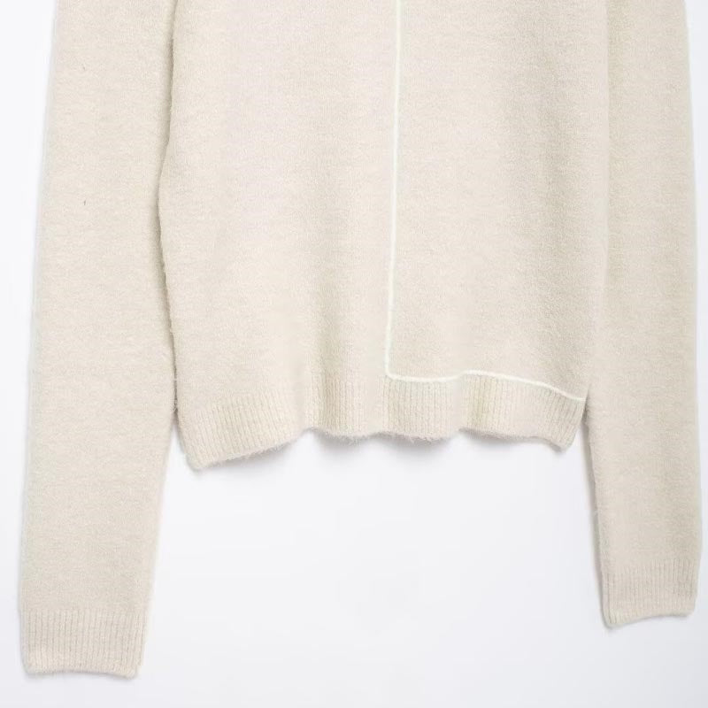 Colorblock Trim Round Neck Knit Sweater