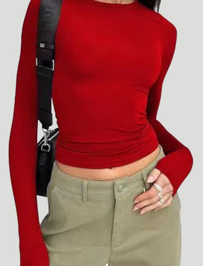 Long-Sleeve Crew Neck Crop Top