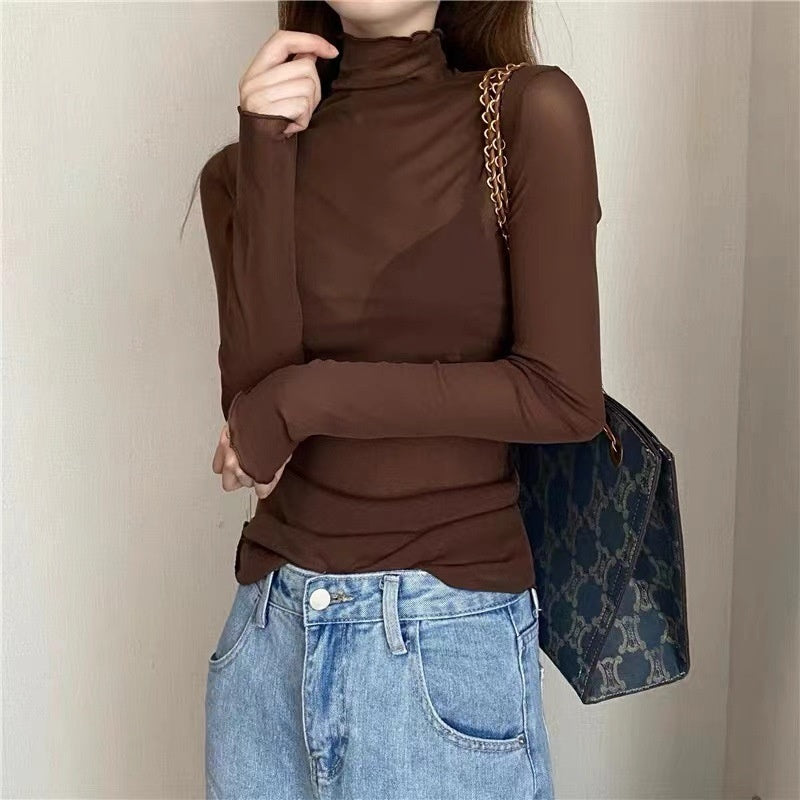 Sheer High Neck Long Sleeve Top