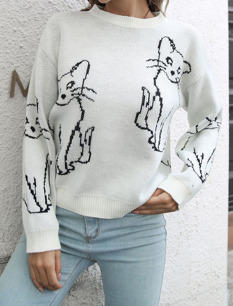 Cat Graphic Knitted Pullover Sweater