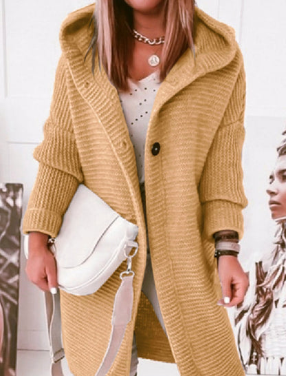 Oversized Button-Up Knit Hooded Cardigan