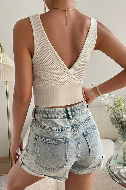 V-Neck Knit Crop Top