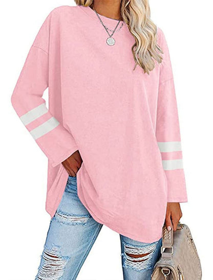 Colorblock Loose Drop-Shoulder Crew Neck Top