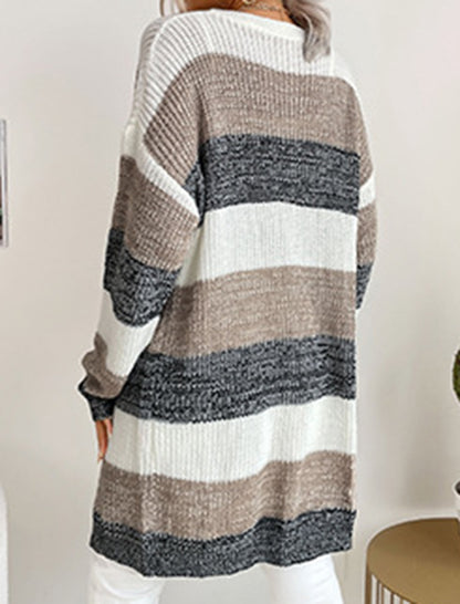 Striped Open-Front Knit Cardigan