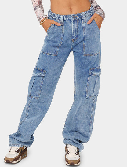 Denim Semi-Elastic Cargo Pants