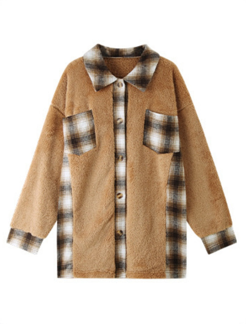 Plaid Trim Sherpa Overshirt