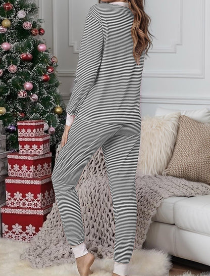 Striped Cozy Lounge Set with V-Neck