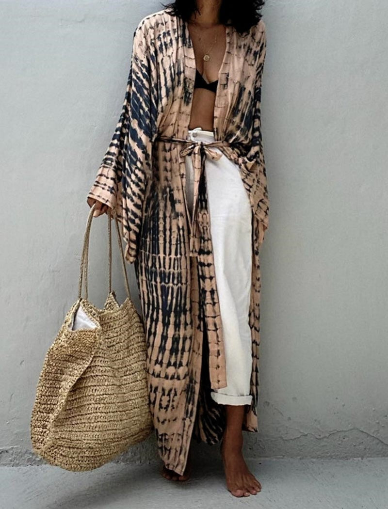 Tie-Dye Belted Kimono Dress