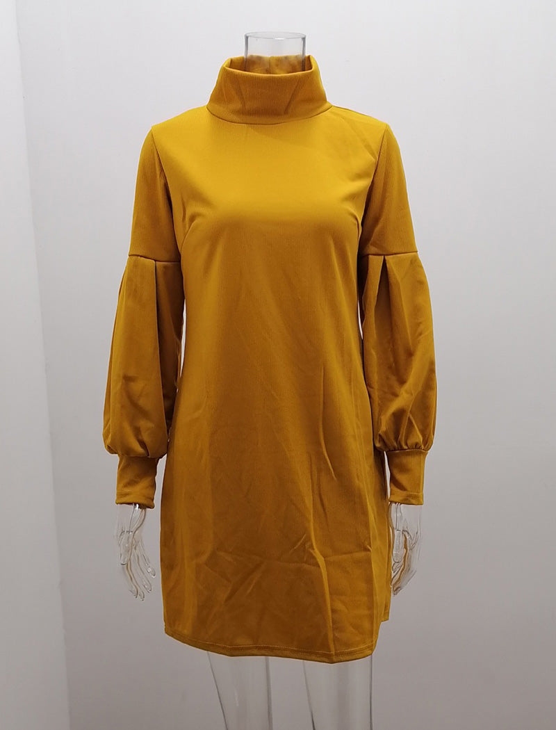 Mock Neck Balloon Sleeve Knit Dress