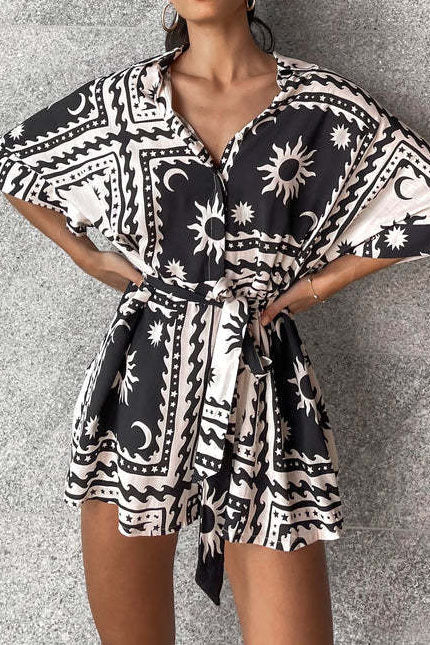 Boho Print Self-Tie Romper