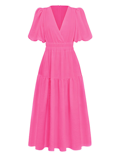 Puff Sleeve V-Neck Maxi Dress