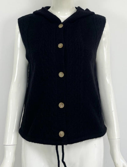 Cable-Knit Button-Up Sleeveless Vest