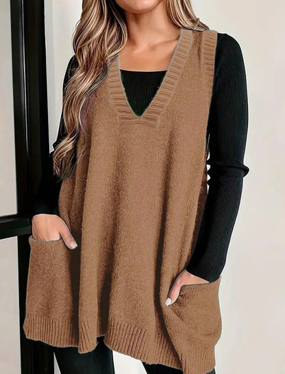 Sleeveless Knit Tunic with Front Pockets