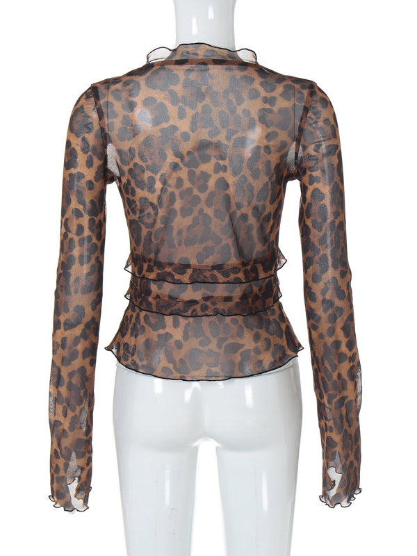 Long-Sleeve Tie-Front Leopard Top