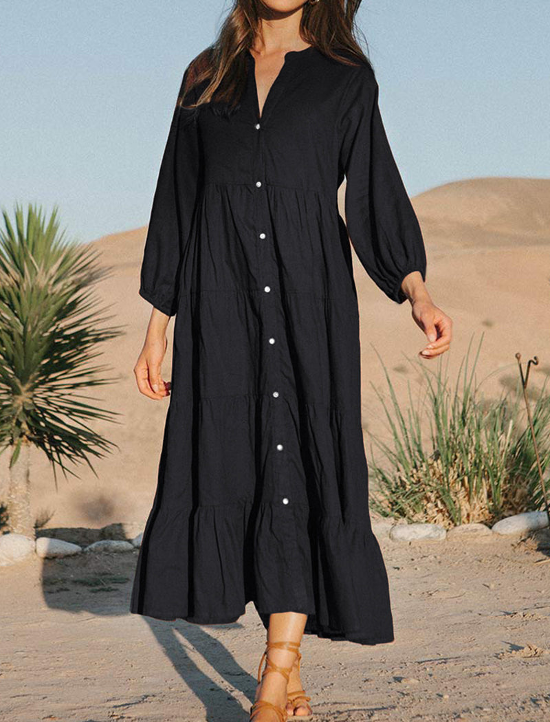 Button-Down Tiered Maxi Dress