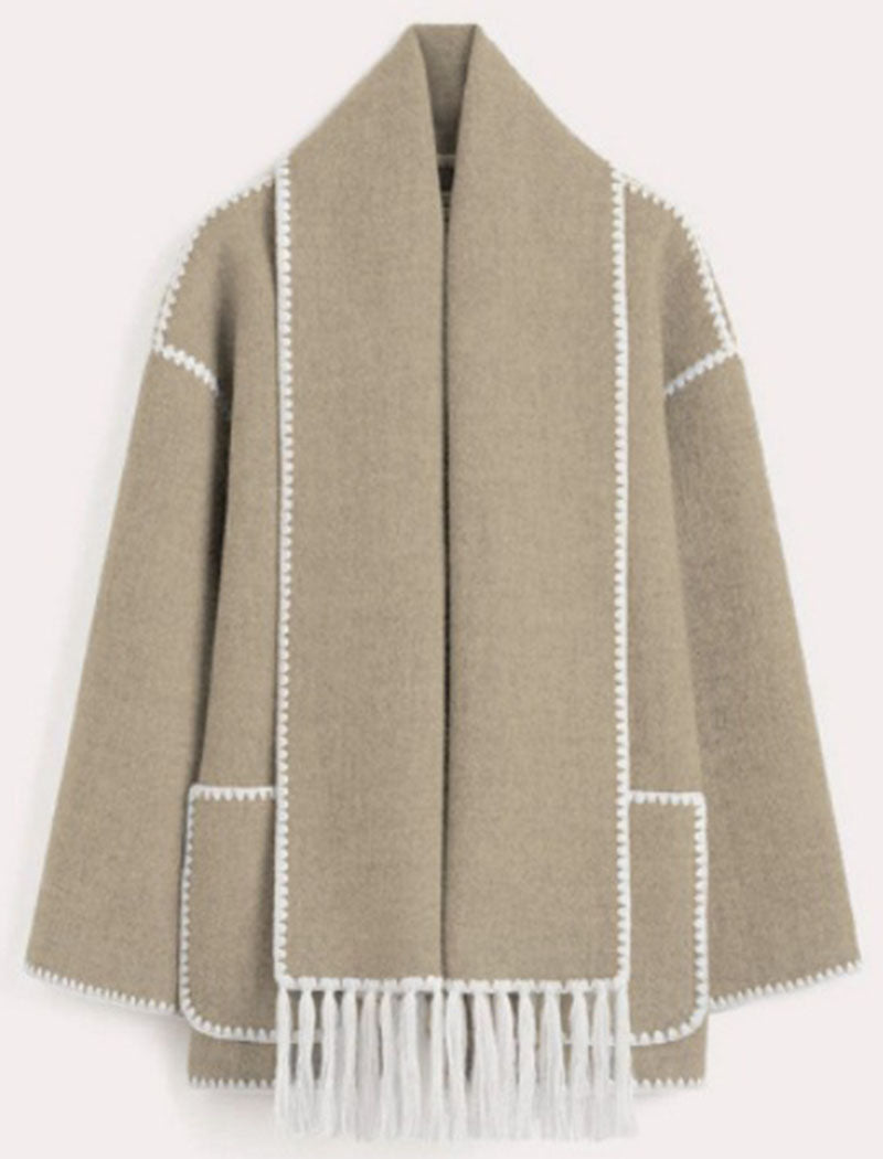 Fringe Trim Oversized Shawl Coat