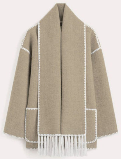 Fringe Trim Oversized Shawl Coat