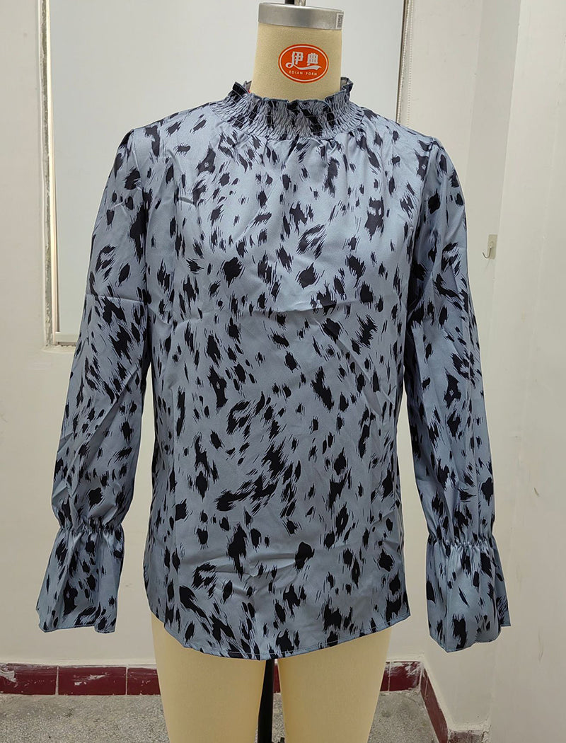 Animal Print High-Neck Blouse