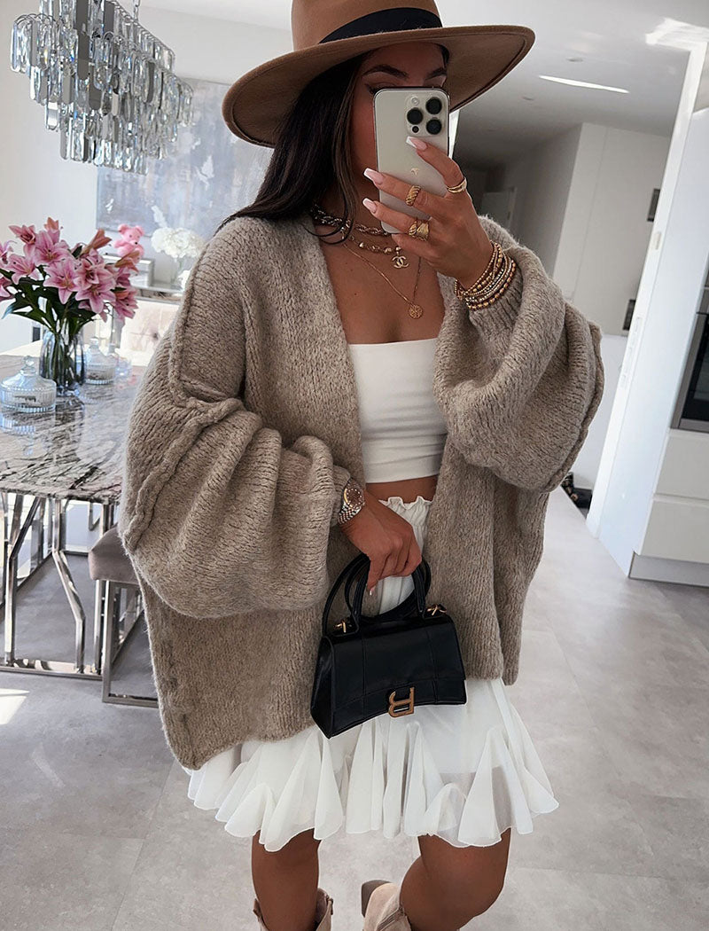 Balloon Sleeves Oversized Knit Cardigan