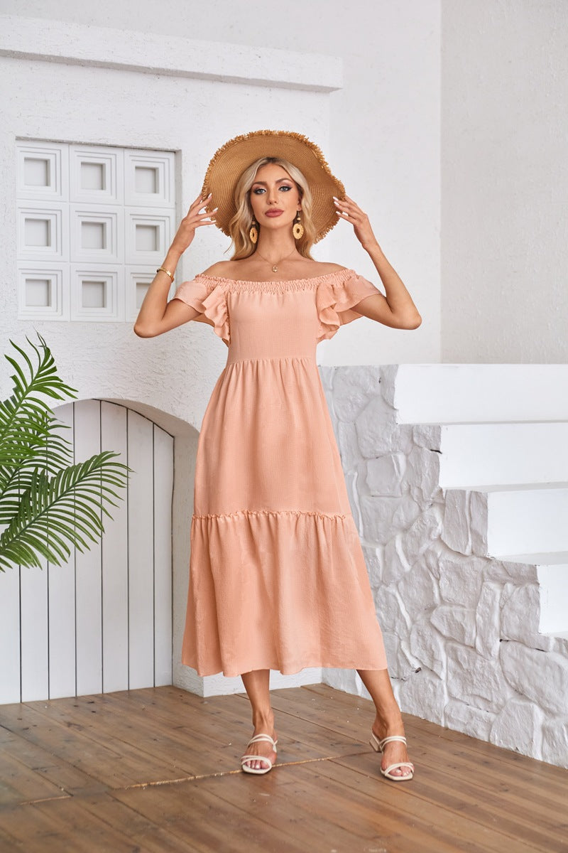 Solid Ruffle Sleeve Midi Dress