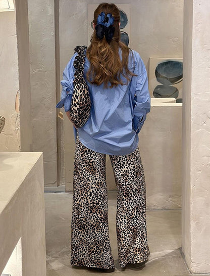 Wide-Leg Leopard Print Trousers