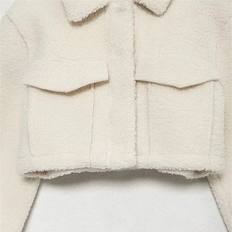 Sherpa Cropped Jacket with Flap Pockets