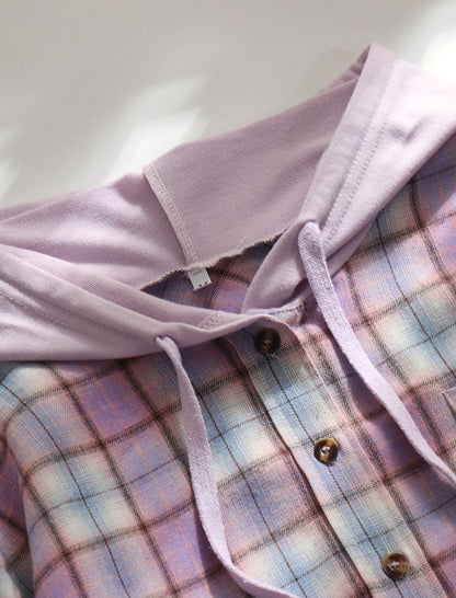 Hooded Plaid Button-Up Shirt