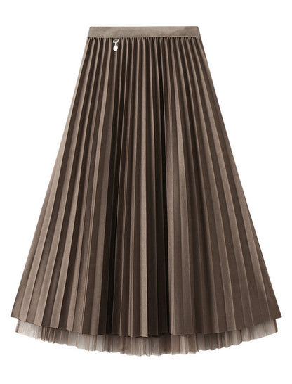 Pleated Midi Skirt with Layered Hem