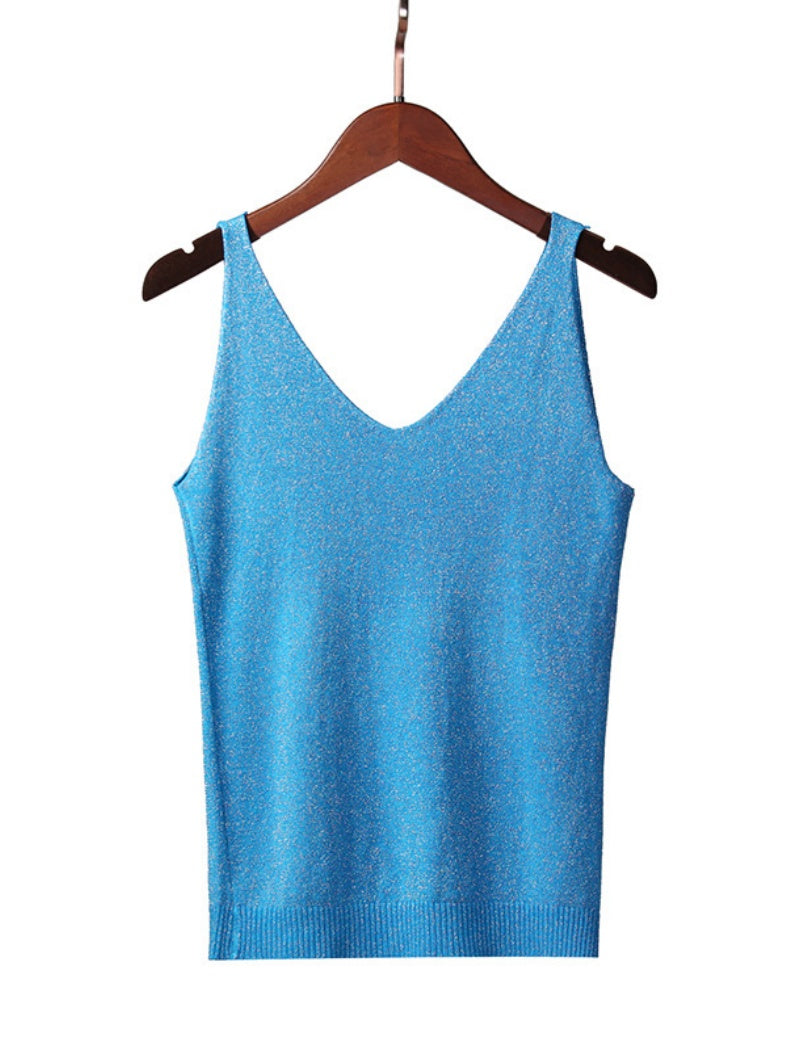 Sleeveless V-Neck Knit Tank Top