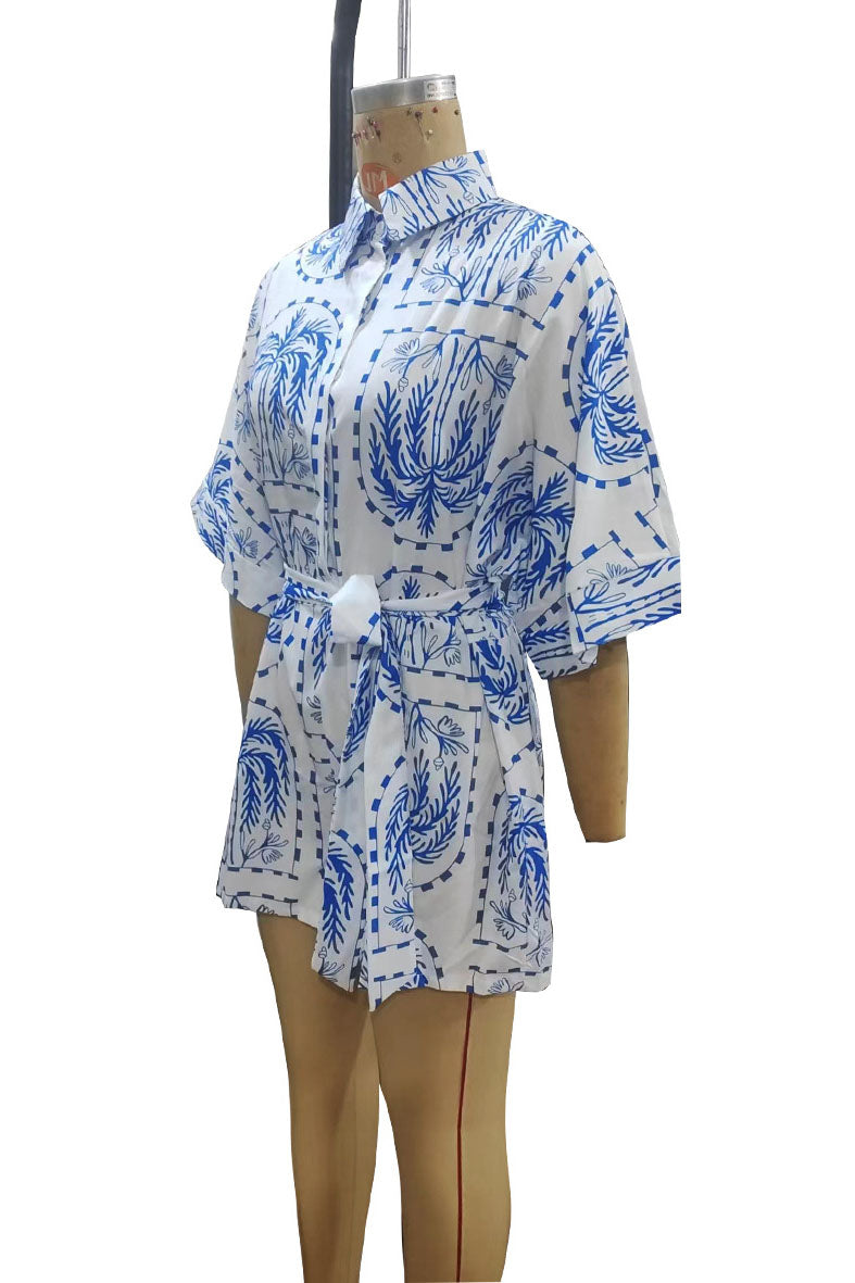 Graphic Print Belted Romper