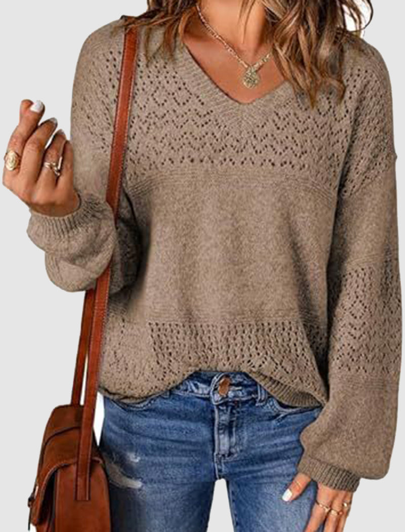 Knit Cutout V Neck Sweater