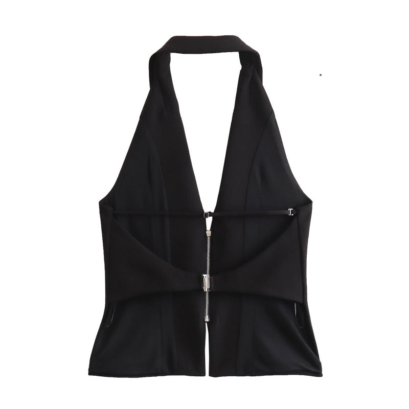 Zip-Up Tailored Halter Vest