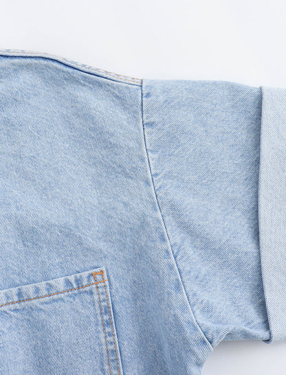Collared Short Sleeve Denim Romper