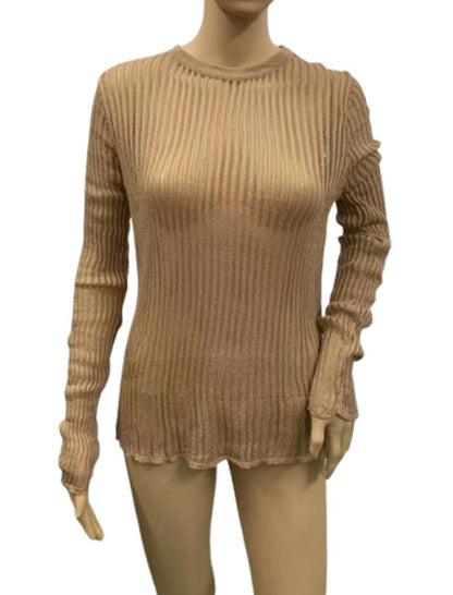 Sheer Ribbed Knit Long Sleeve Top