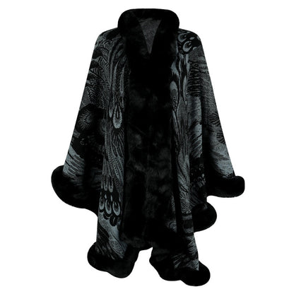 Faux Fur Trimmed Printed Cape