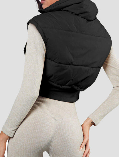 Crop Padded Vest with Drawstring and Zipper