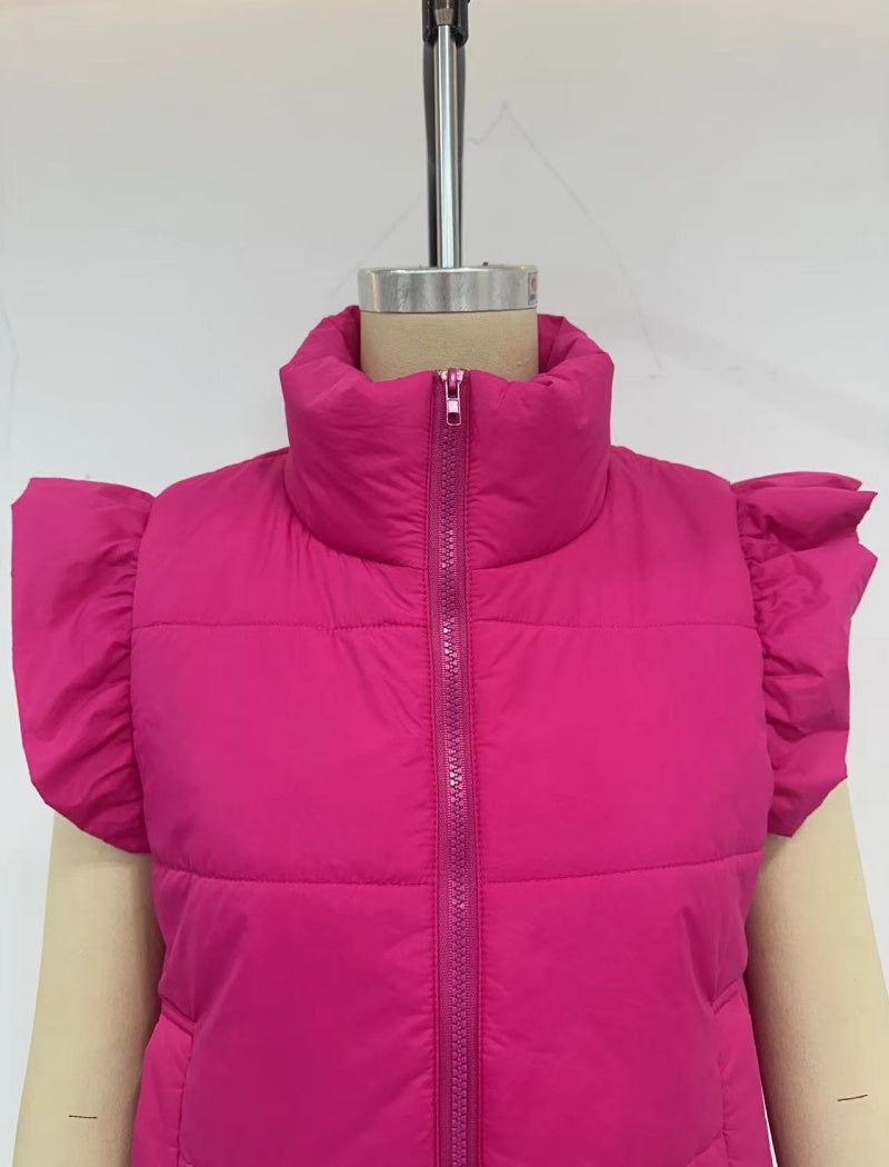 Ruffle Shoulder Puffer Vest