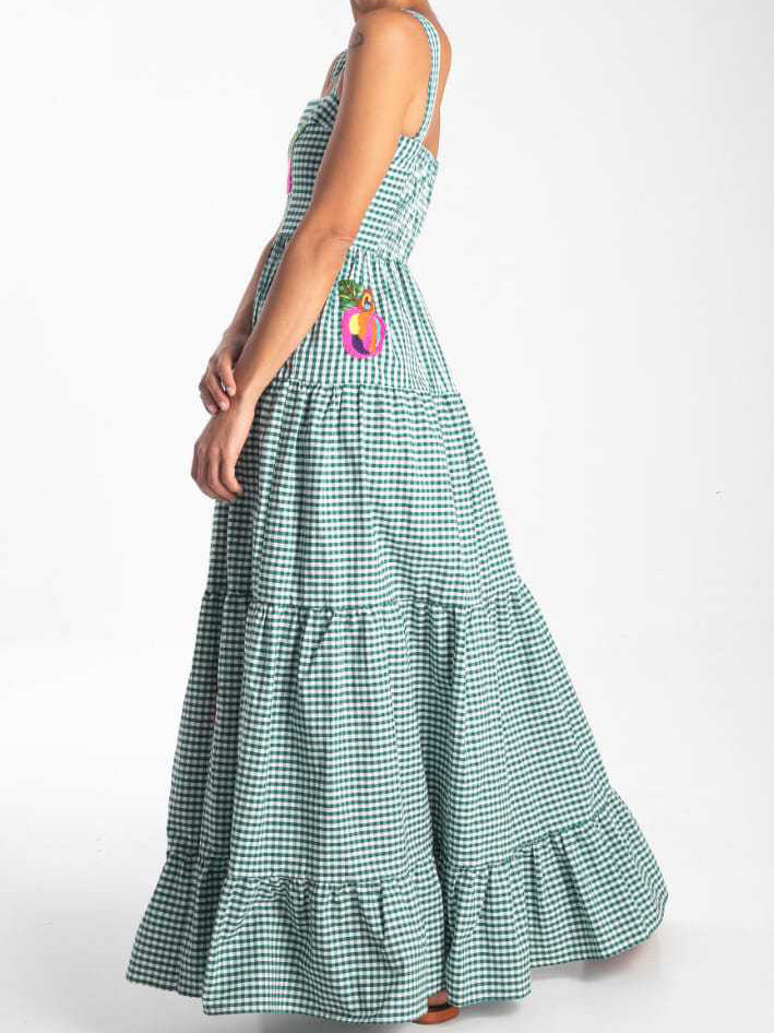 Gingham Graphic Print Maxi Dress