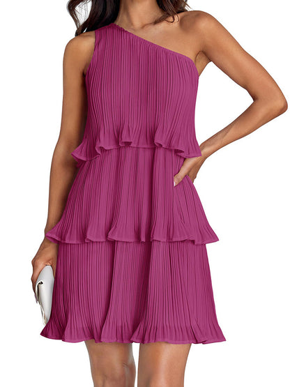 Pleated One-Shoulder Dress