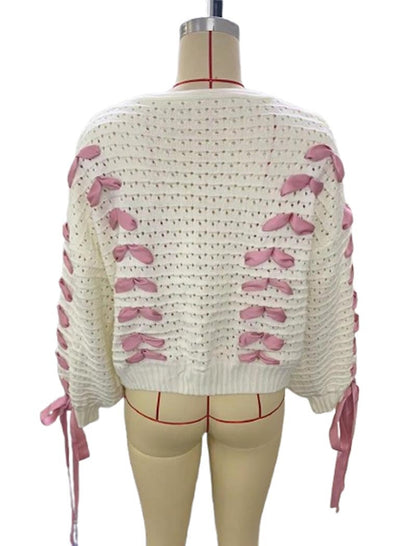 V-neck Tie-front Knit Cardigan