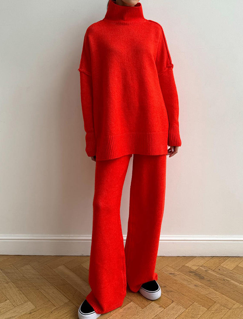 Knit Turtleneck Sweater and Wide-Leg Pants Set