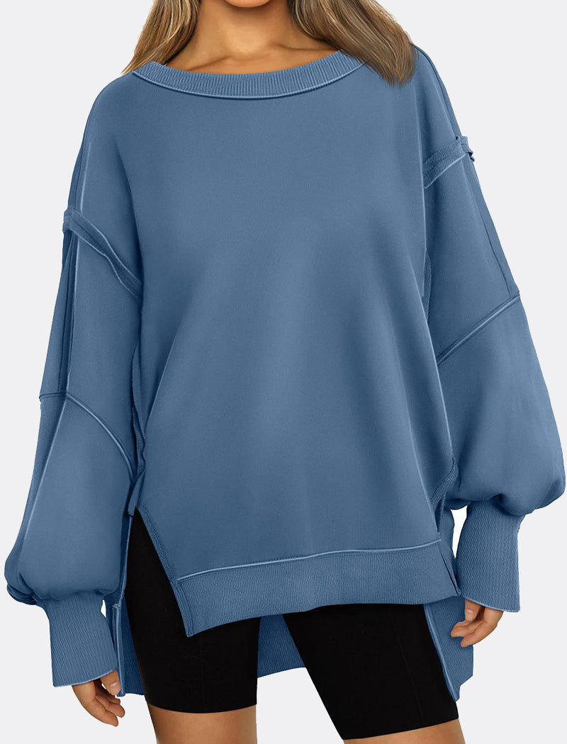 Oversized Long-Sleeve Split-Hem Top