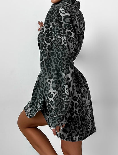 Oversized Leopard Print Button-Up Shirt